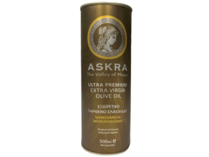 Greek Extra Virgin Olive Oil by Askra, Ultra-Premium EVOO, Cold Extracted, Single Varietal, Low Acidity, Multiple Awarded, Tin 500ml